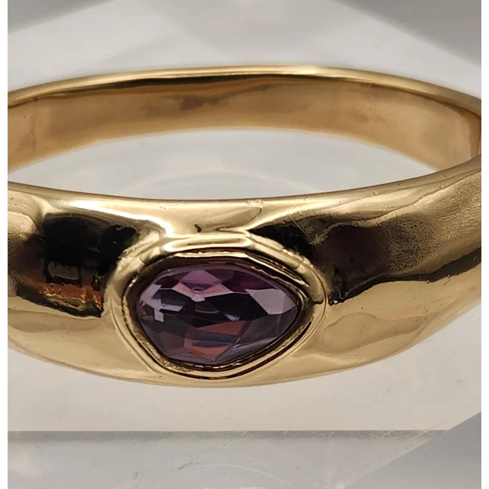Robert Lee Morris RLM SOHO Gold Tone Hinged Bangle Bracelet Purple Crystal